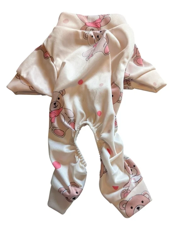 Cream and Pink Bear Print Dog One-Piece Pajama