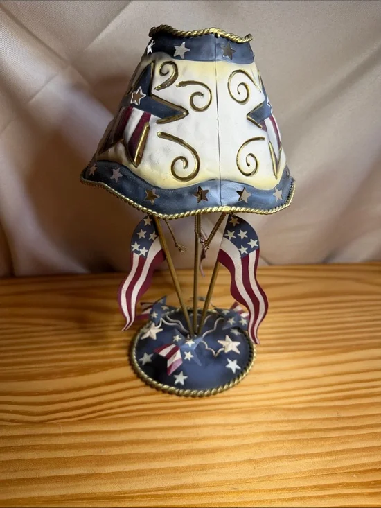Vintage Home Interiors Americana Patriotic Candle Holder Lamp NIB New In Box