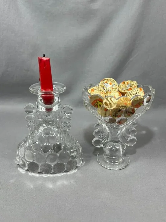 Vtg Pair Westmoreland Thousand Eye Bubble Glass Reversible Candle Holder Vase