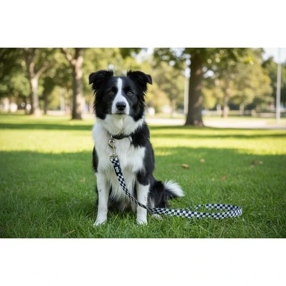 Black White Checkered Dog Leash Nylon‎ Webbing Checkerboard Pet Lead BD 5 Feet