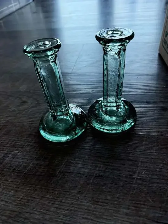 VTG Pair of Recycled Green Glass Candlestick Holders