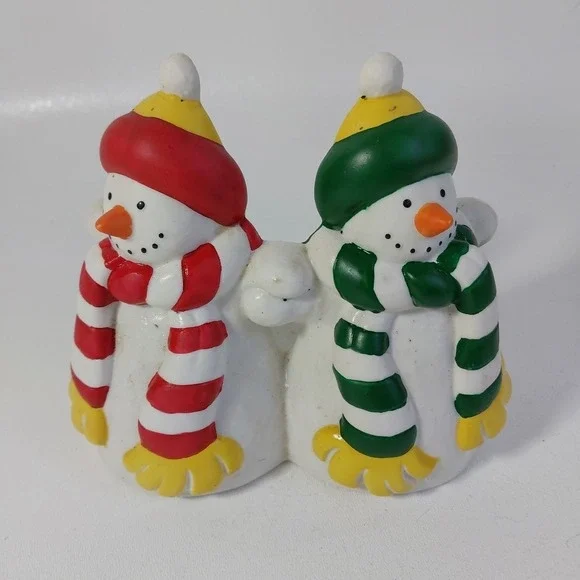 PartyLite P0476 Two‎ Snowman Pillar Candle Holder Christmas Decoration