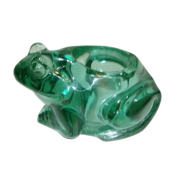 Vintage Indiana Glass Green Frog Votive Candle Holder Figurine