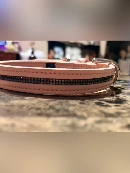 ✨ NWT Blush Pink Medium Vegan Leather Dog Collar with Black Crystal Accent ✨