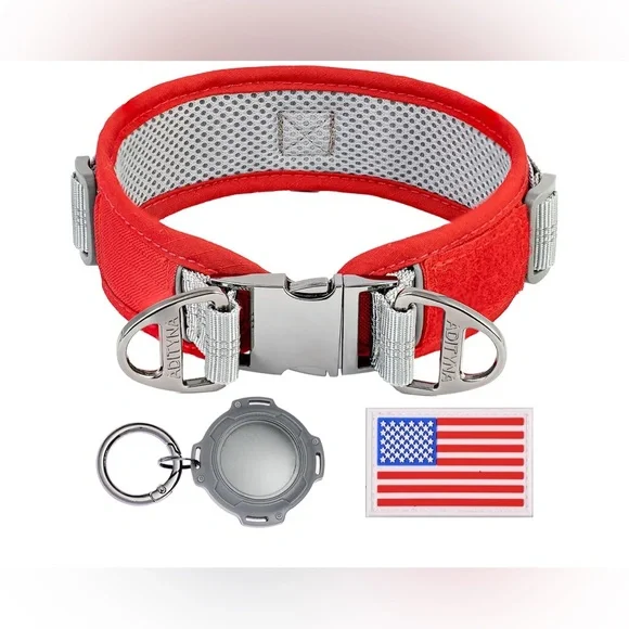 Red Dog Collar with AirTag Holder