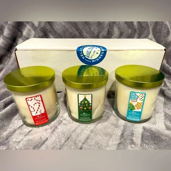 Set of 3-Christmas Soy Candles-‎ Fraser Fir, Candy Cane, Christmas Cookie
