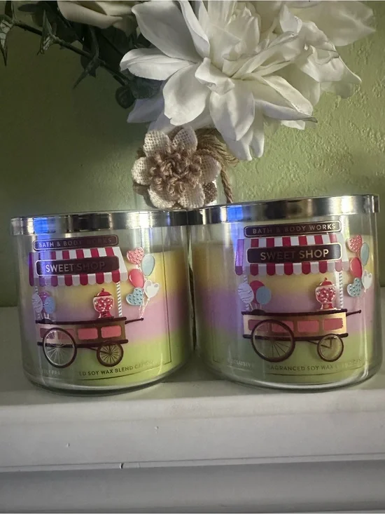 Bath & Body Works Sweet Shop Candle Trio-Tone Yellow Pink Purple X2