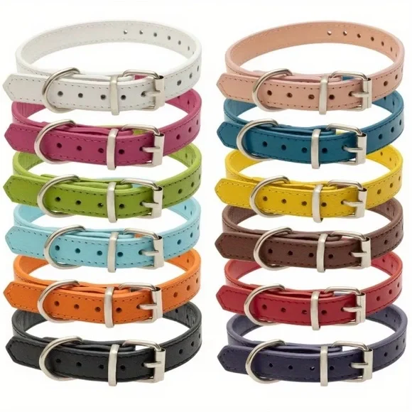 Soft Leather Pet Collar Plain Assorted 🌈 OS fits SM-LG Adjustable