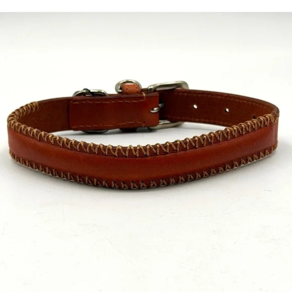 Myra Bag Rio Correr Tan Leather Whipstitch Dog Collar Size Medium