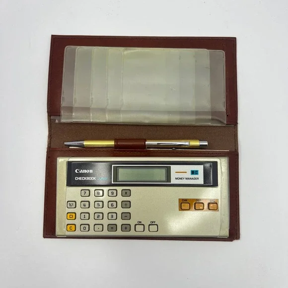 Canon Checkbook Junior Money Manager Calculator Set WORKS with Pen Manual 1980s