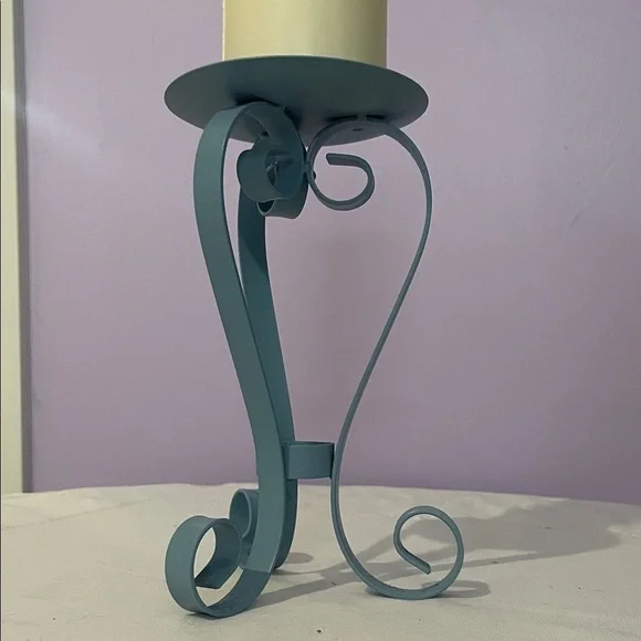 Tall Blue Metal Candle pillar Holder