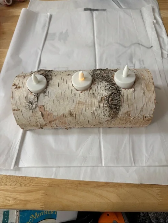 Rustic Birch (Yule)Log Tea Light Candle Holder - White; holidays or decor