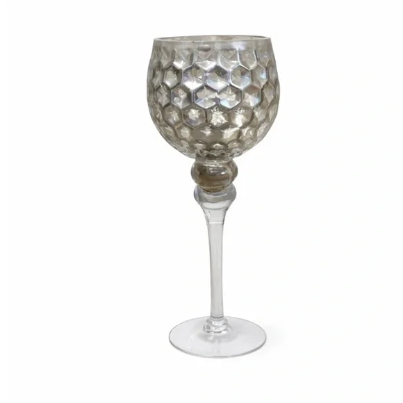 Smoked Glass Honeycomb Candle Holder on Pedestal Stem 12