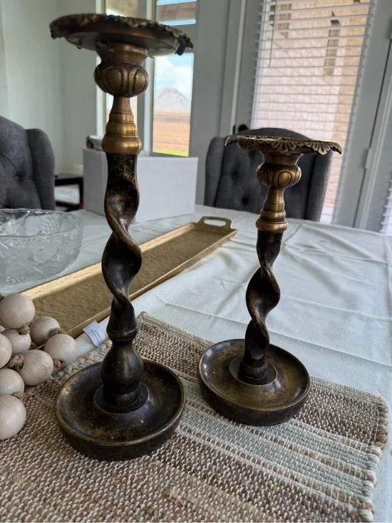 Antique-Style Brass Twist Candle Holders - Set of 2