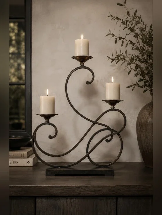 Scrolled Iron Candelabra Candle Holder | Tuscan Mediterranean Decor