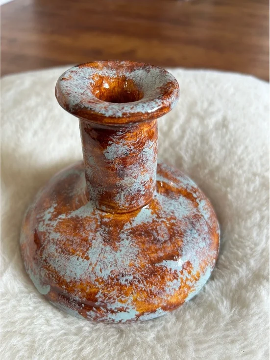 Vintage Ceramic Vase with Rust and Blue Glaze