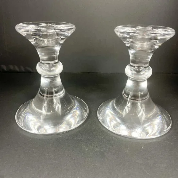 Val St Lambert Ingo Crystal Candlestick Holders set of 2