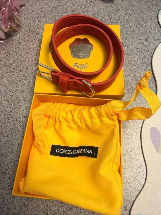 Dolce & Gabbana Red Leather Strap with Yellow Branded Pouch
