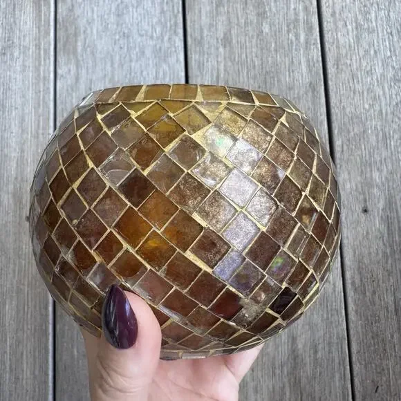 Vintage Golden Mosaic Glass Candle Holder Decorative Round Candle Holder