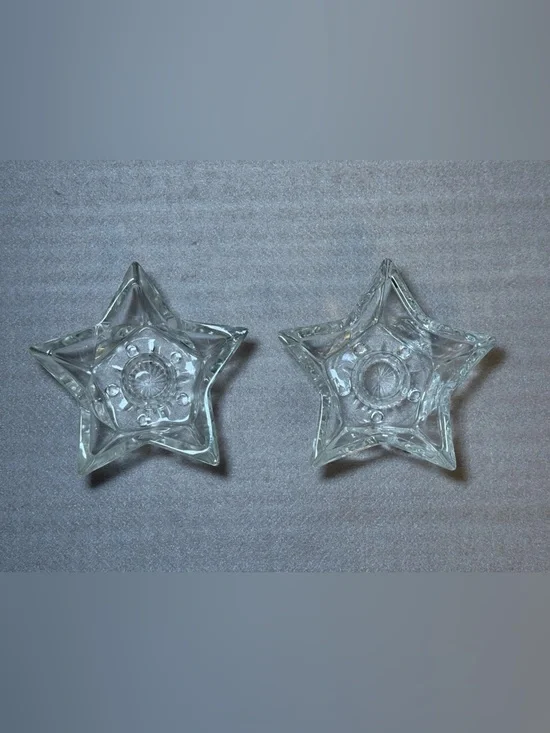 Vintage Hazel Atlas Glass Star Shaped Candle Holders Christmas Holiday