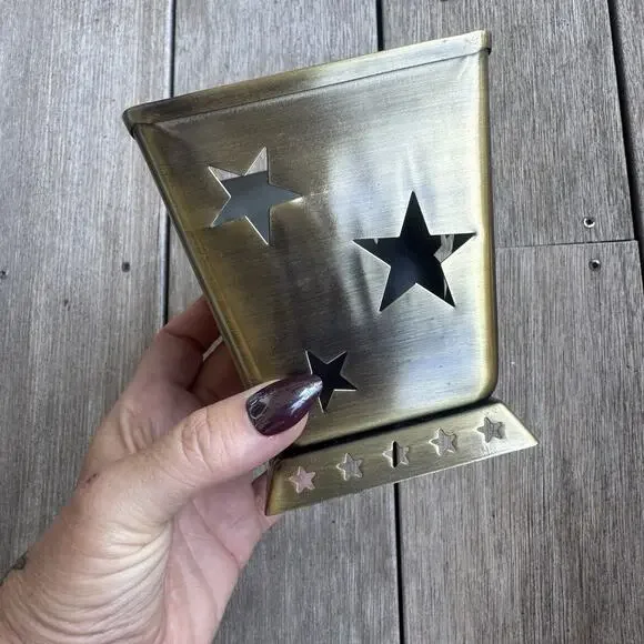 Vintage Copper And Metal Candle Holder Moons And Stars Cutouts 4.5