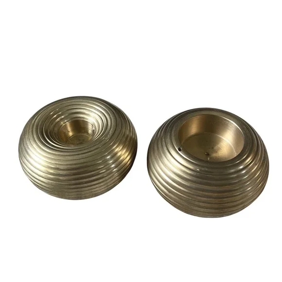 VTG Pair MCM Ribbed Beehive Brass Candle Stick Holders Tea Light 3.25