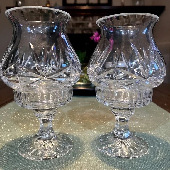Made In Poland Julia 24% Hand Cut Lead Crystal Hurricane Candle~Set Of 2*