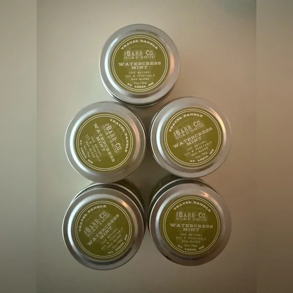 The Barr-co Travel Candle Watercress Mint Soy Vegetable Wax Blend 2 oz Lot Of 5