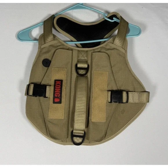 KONG Tactical Dog Harness Vest Size Large with Carry Pouches Handle Tan Khaki