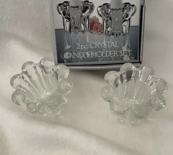 Crystalia Corp. 2 Pc Crystal Candleholder Set #0011 New York