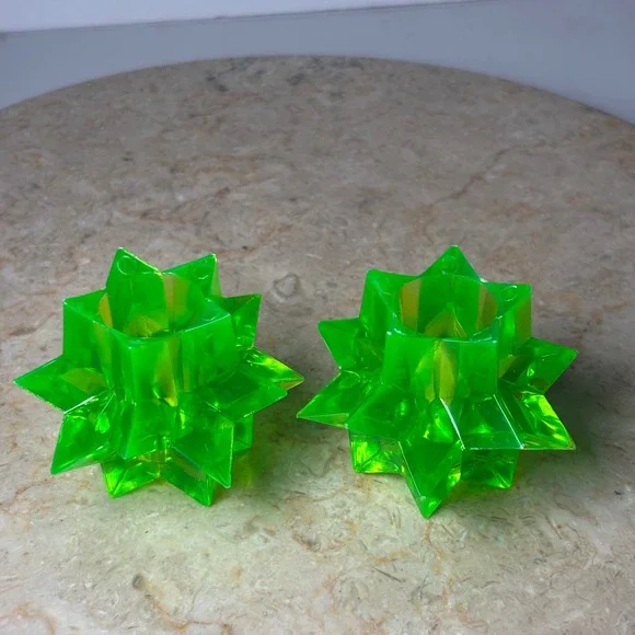 1950s Lucite Starburst Candle Holders 2 in Neon Green Acrylic Mid Century Modern