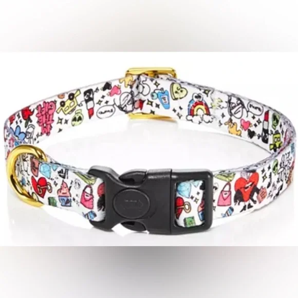 Bloomies White Fabric Printed Dog Collar Large New‎