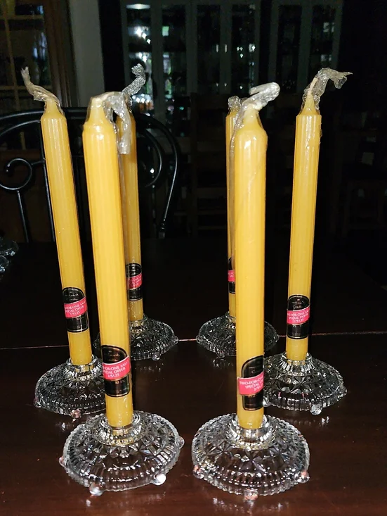Set of 6 Footed Pressed Cut Glass Candle Stick Holders - Wedding Centerpiece