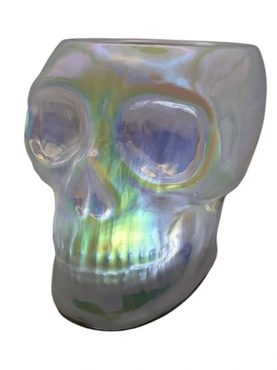 Bath & Body Works VIDEO Iridescent light up skull 3 wick candle holder