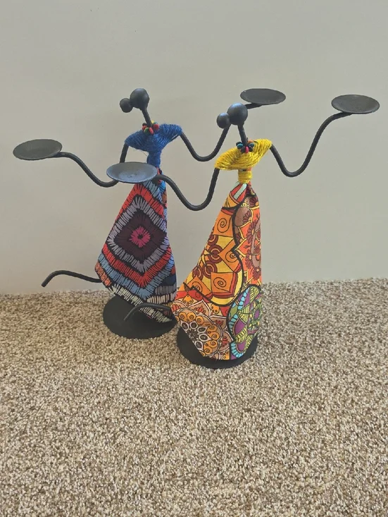 Metal Candle Holders - African Girl Stylish Tea Light Holders -  Set Of   2
