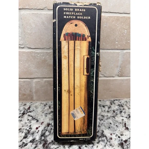 Vintage Solid Brass Fireplace Match Holder NOS New‎ In Box Taiwan