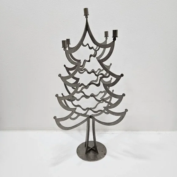 Vtg Amy Hess Christmas Tree Winter Candle Holder Sculpture Figurine 1997 Damaged