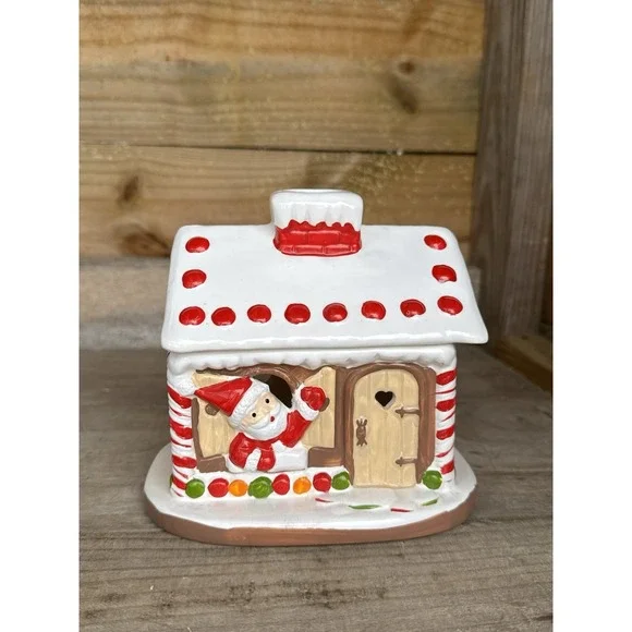Vintage Christmas Village Wicks N Sticks Ceramic Candle Holder Gingerbread 1984‎