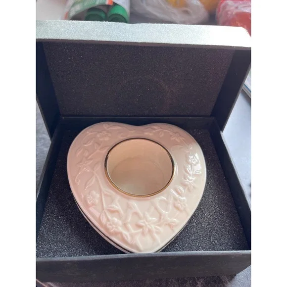 Lenox Forevermore Heart Votive Candle Holder Ivory Fine‎ China Gold Trim Boxed