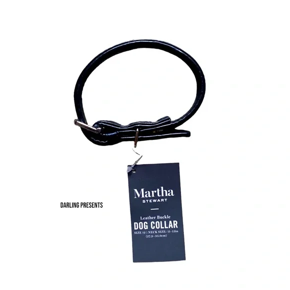 Martha Stewart Vegan Leather Engraved Buckle Dog Collar Black Size 12/XS