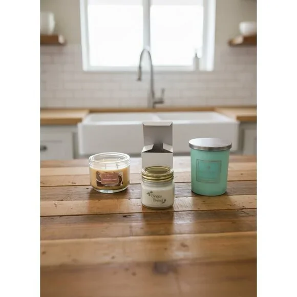 Lot Of 3 Scented Candles Hazelnut Cream Gingerbread & Eucalyptus & Cedarwood soy