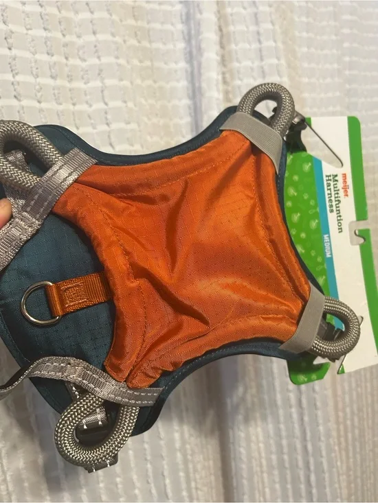 Orange & Teal Dog Harness Medium with Frisbee with Reflective Trim