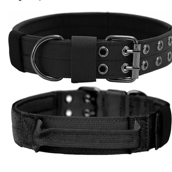 Tactical Dog Collar with Handles, Heavy Duty Metal Buckle Training Collar Size M