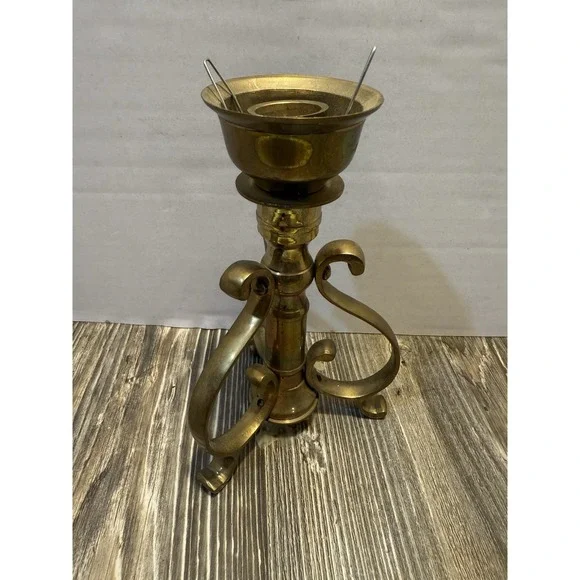 Vintage Brass Taper Candle Holder 3 Scroll Legs 6.5