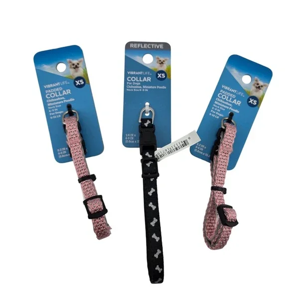 Vibrant Life Dog Collar Bundle Padded‎ Reflective Assorted Styles 3 Collars  XS
