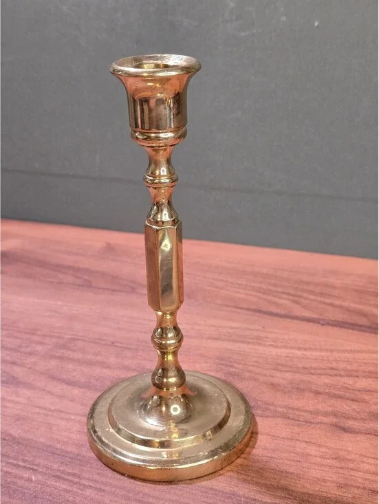 Vintage Solid Brass Baluster Candlestick Labeled 7 Inch Taper Holder Mark M