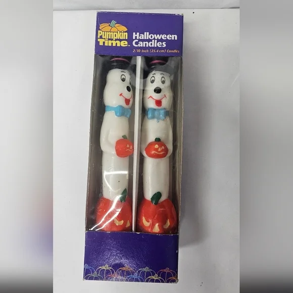 Vintage Pumpkin Time Ghost Halloween Candles Kmart 10” Taper Pair NOS