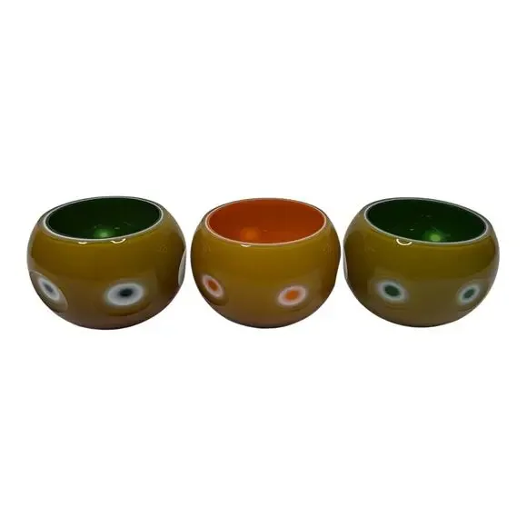 1950s Set of 3 Borske Sklo Art Glass Vase Votive Candle Art Deco Czech Bubble