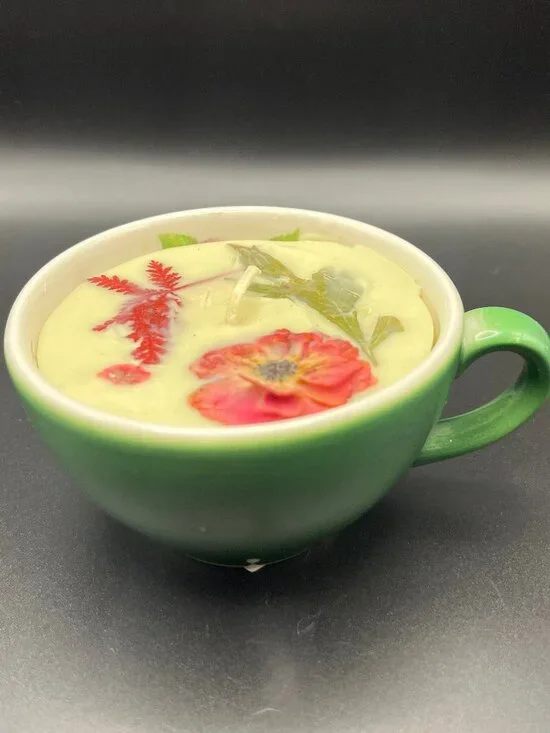 Pressed Botanical Teacup Candle ‚Äì Winter Bloom
