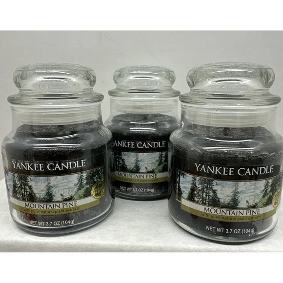 Yankee Candle Retired MOUNTAIN PINE Small 3.7 oz Jars White Label Winter Xmas 3